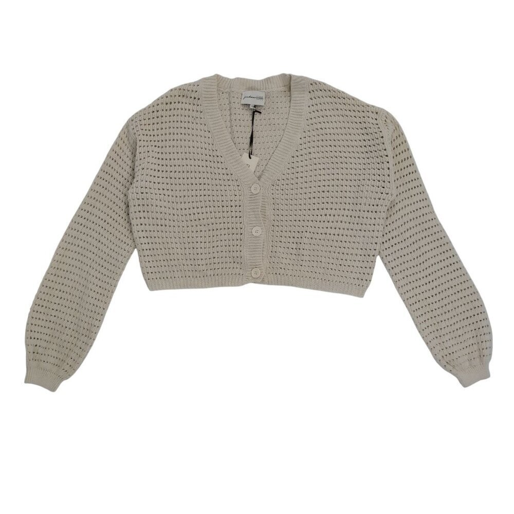 Freshman 1996 Womens Beige Cropped Knit Button-Up Cardigan Sweater L, NWT.
